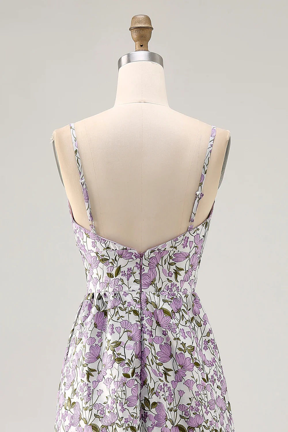 Purple Floral Spaghetti Strap Maxi Dress with Waist Bow