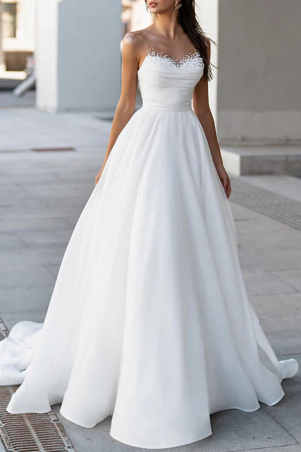 White Chiffon A-Line Floor-Length Bridesmaid Dress