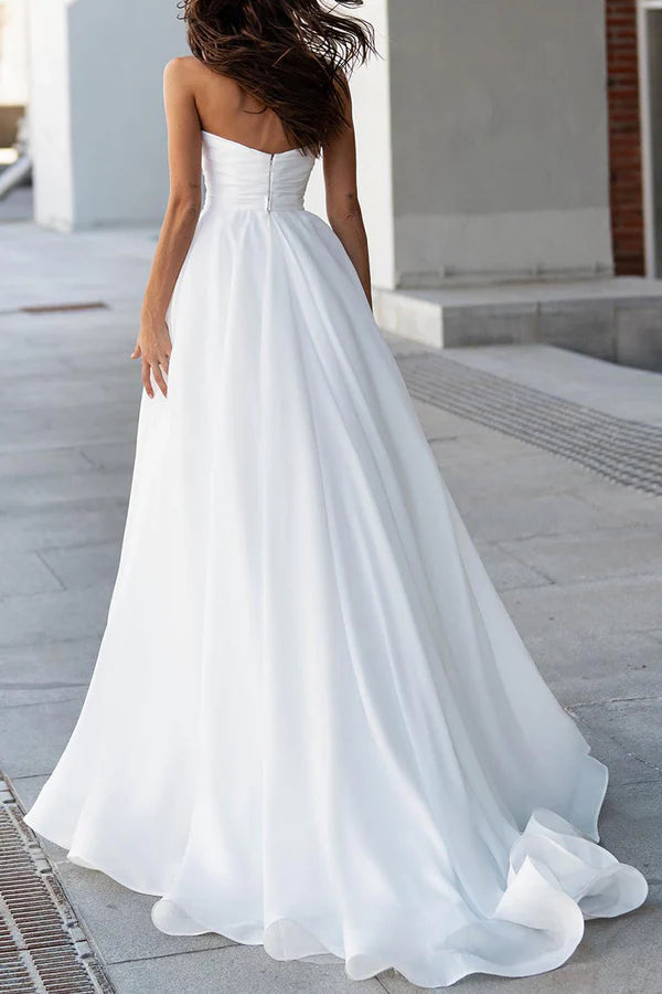 White Chiffon A-Line Floor-Length Bridesmaid Dress