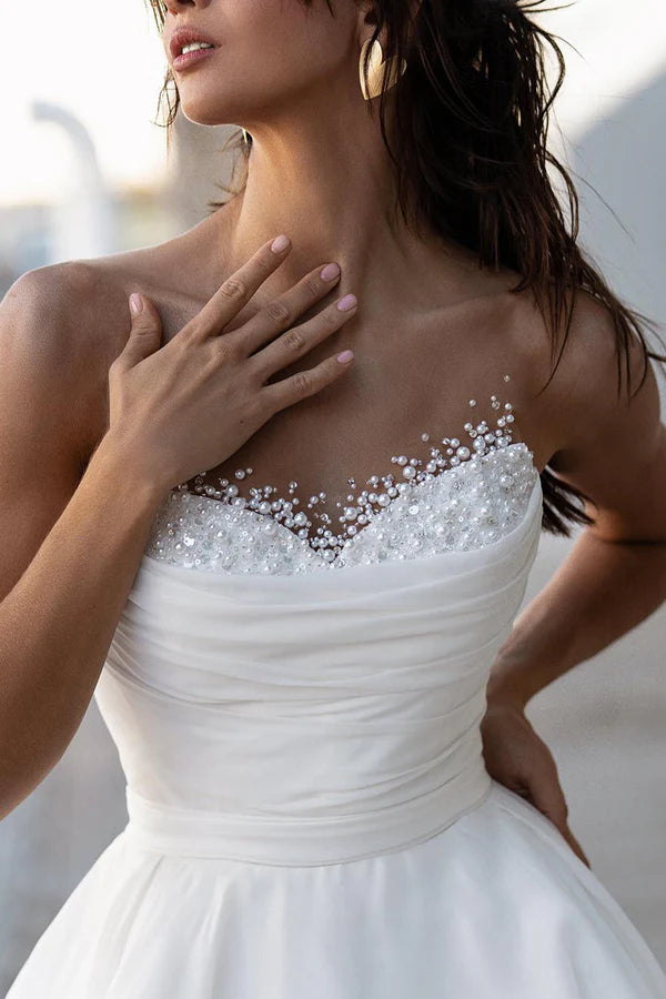 White Chiffon A-Line Floor-Length Bridesmaid Dress