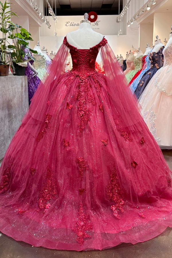 Wonderful Red Sweetheart Neck Long Sleeved Lace Up Sweep/Brush Train 3D Floral Adult Prom Dress