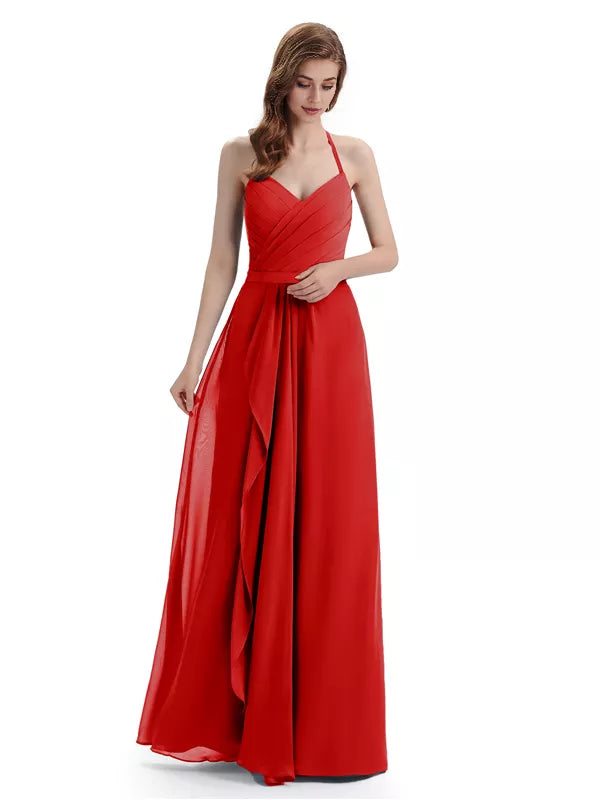 Charming Halter V-neck Off Shoulder Sleeveless Floor Length Bridesmaid Dresses