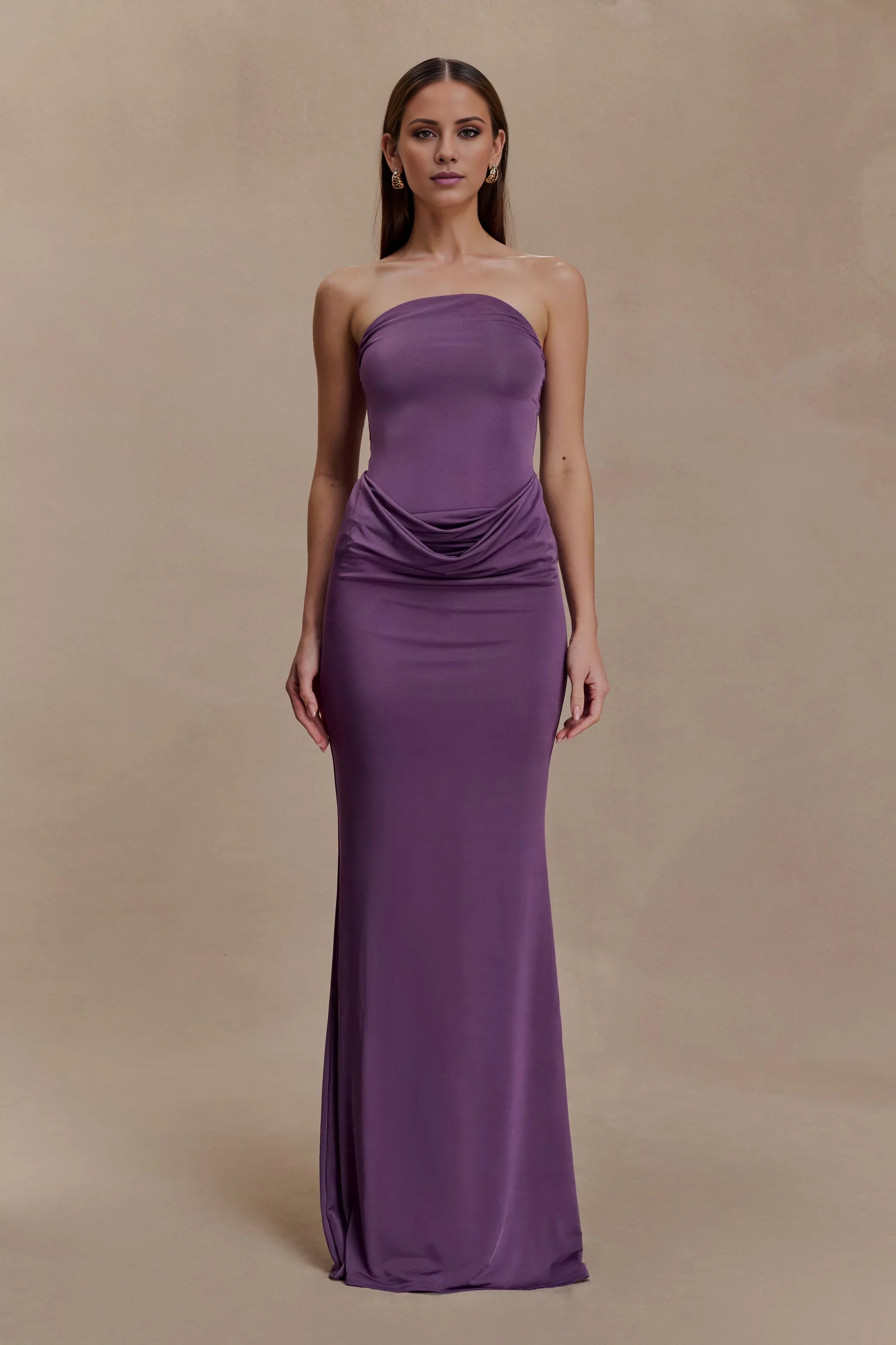 Refined Off the Shoulder Neck Satin Sleeveless Strapless Ruched Mermaid Floor-Length Evening Dress
