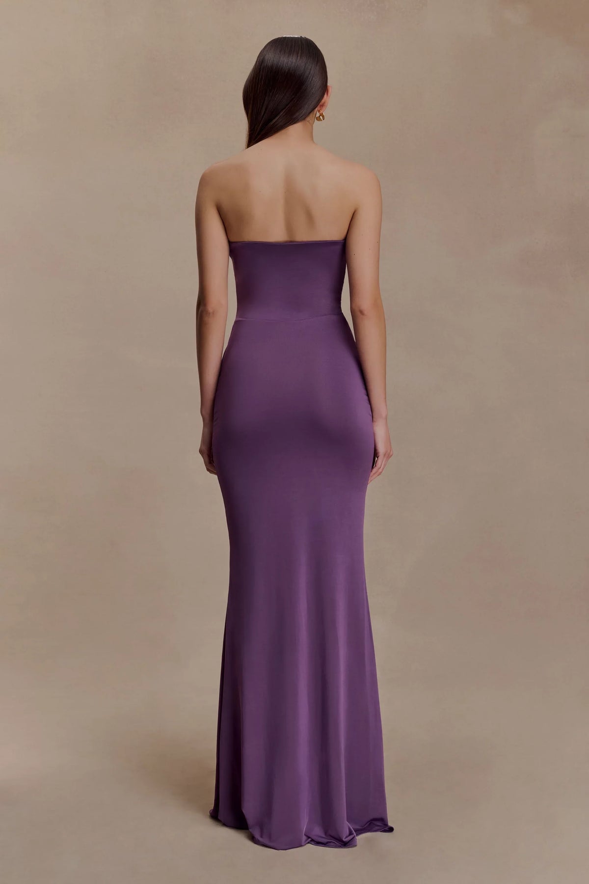 Wisteria Stretch Knit Evening Dress with Straight Neck and Draped Waist