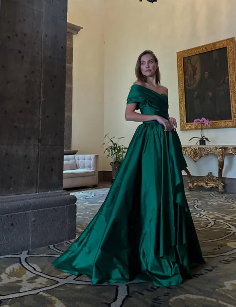 Regal Ball Gown Off-the-Shoulder Hidden Zipper Floor-Length Satin Evening Dress