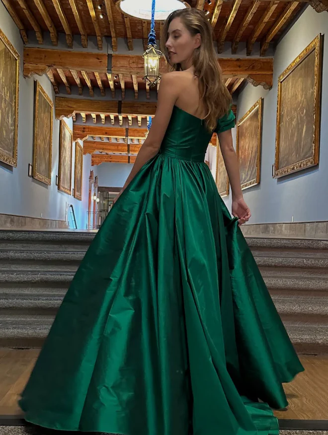 Regal Ball Gown Off-the-Shoulder Hidden Zipper Floor-Length Satin Evening Dress