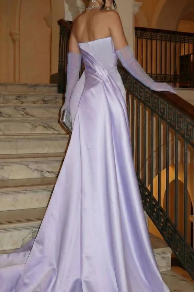 Regal Mermaid Strapless Straight Neck Plain Back Sash Train Floor Length Satin Evening Dress