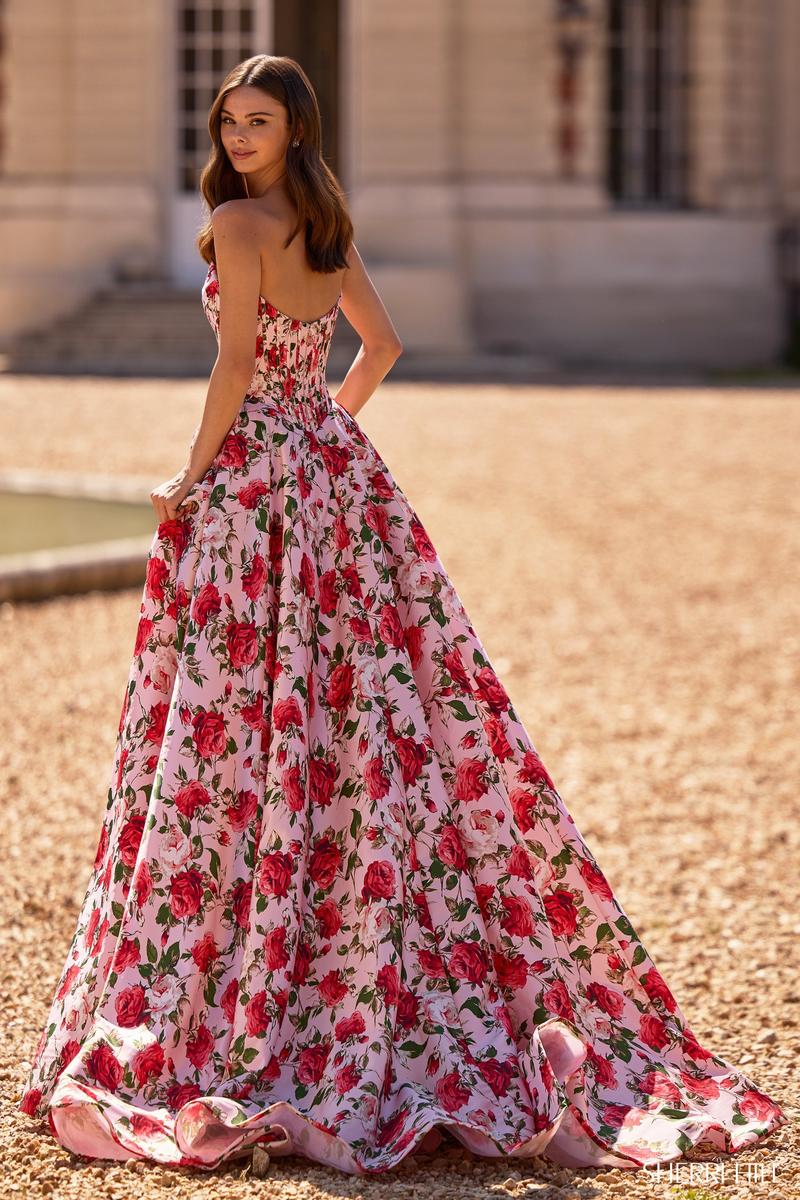 White Satin A-Line Floor-Length Gown with Corset Bodice & High Slit
