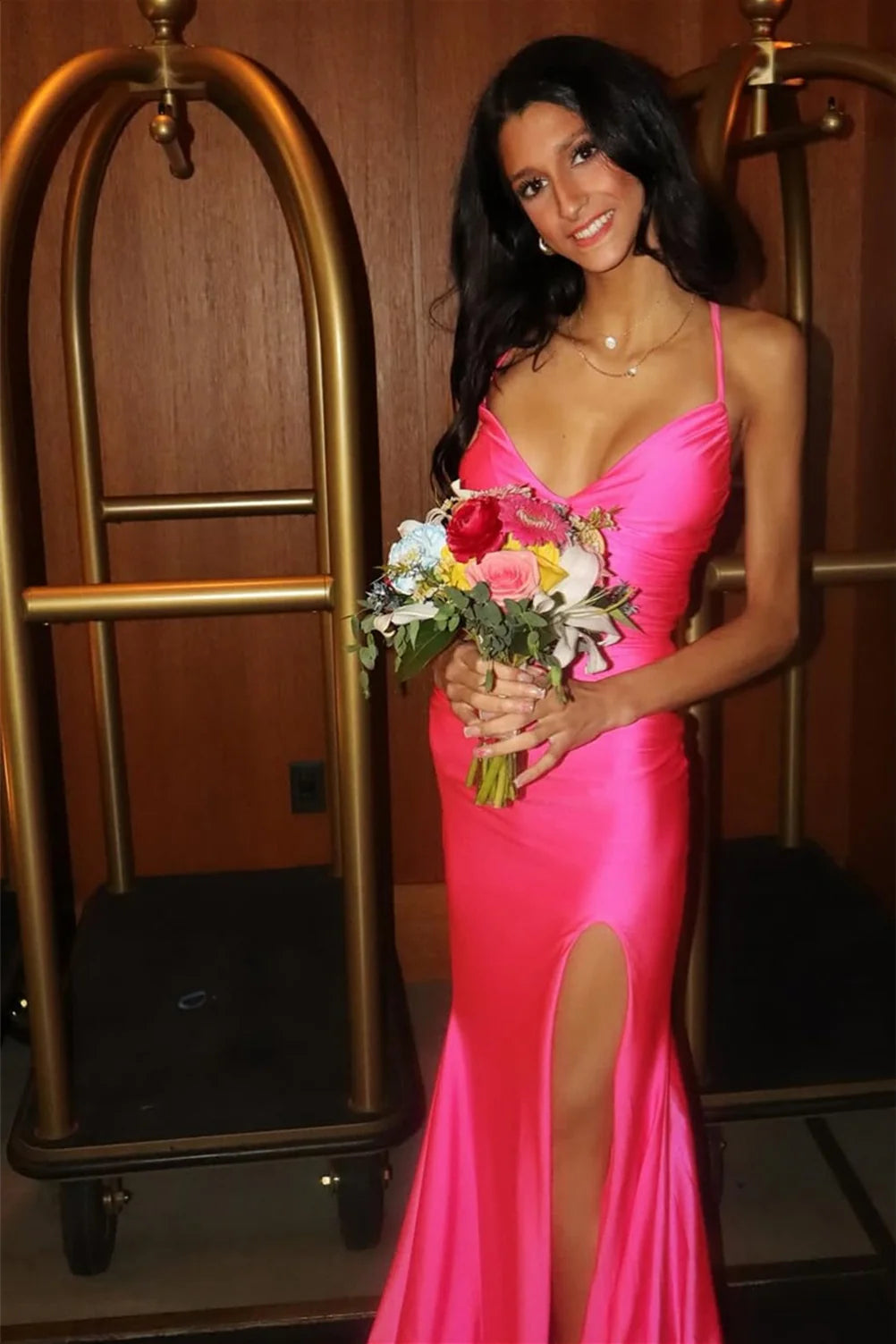 Regal Satin Mermaid V-Neck Lace-Up Floor Length Evening Dress