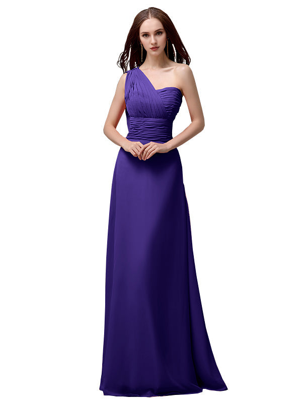 Vestidos de dama de honor únicos, sin mangas, con un solo hombro, sin tirantes, corte A y largo hasta el suelo