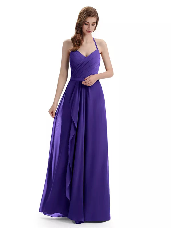 Charming Halter V-neck Off Shoulder Sleeveless Floor Length Bridesmaid Dresses