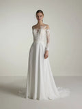White Lace A-Line Floor-Length Bridesmaid Dress with Illusion Neck Long Sleeves
