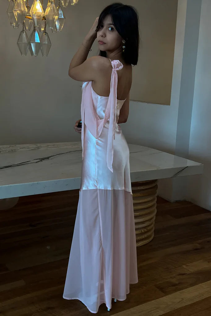 Romantic Asymmetrical One-Shoulder Satin Chiffon Floral Accent Floor Length Evening Dress