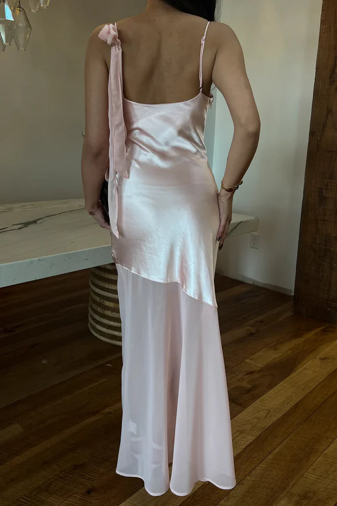 Romantic Asymmetrical One-Shoulder Satin Chiffon Floral Accent Floor Length Evening Dress