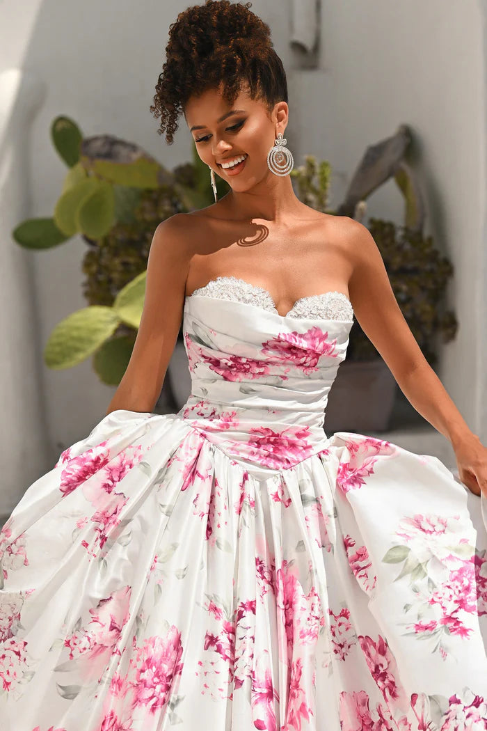 Romantic Ball Gown Strapless Sweetheart Lace-Up Back Floor-Length Satin Prom Dress
