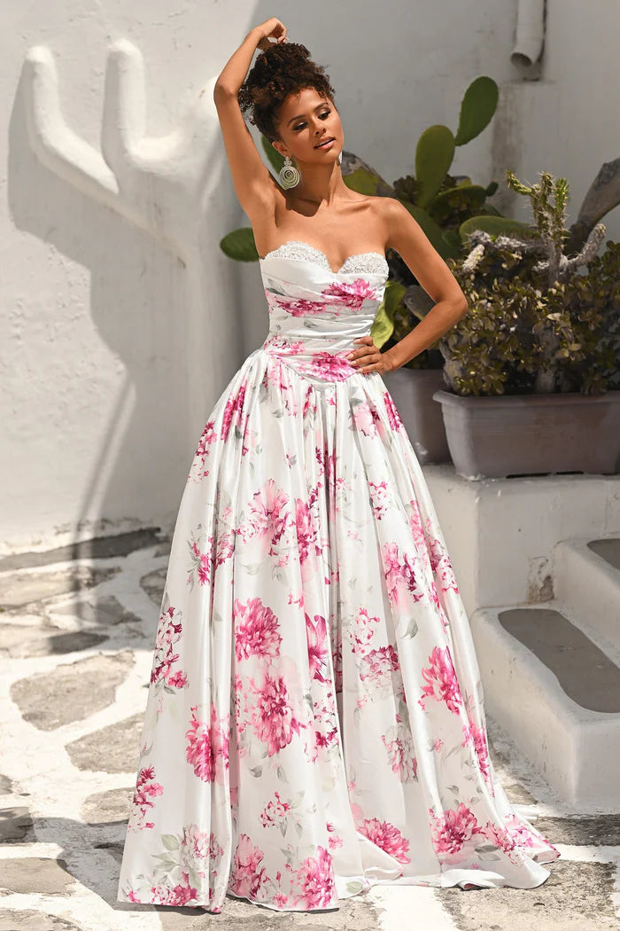 Romantic Ball Gown Strapless Sweetheart Lace-Up Back Floor-Length Satin Prom Dress