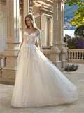 Ivory Lace A-Line Floor-Length Wedding Dress with Sweetheart Neckline & Back Zip