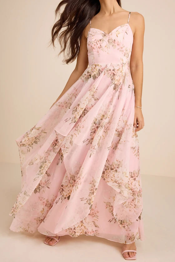 Romantic Dreamy Fitted A-Line Sweetheart Spaghetti Strap Back Zip Maxi Prom Dresses