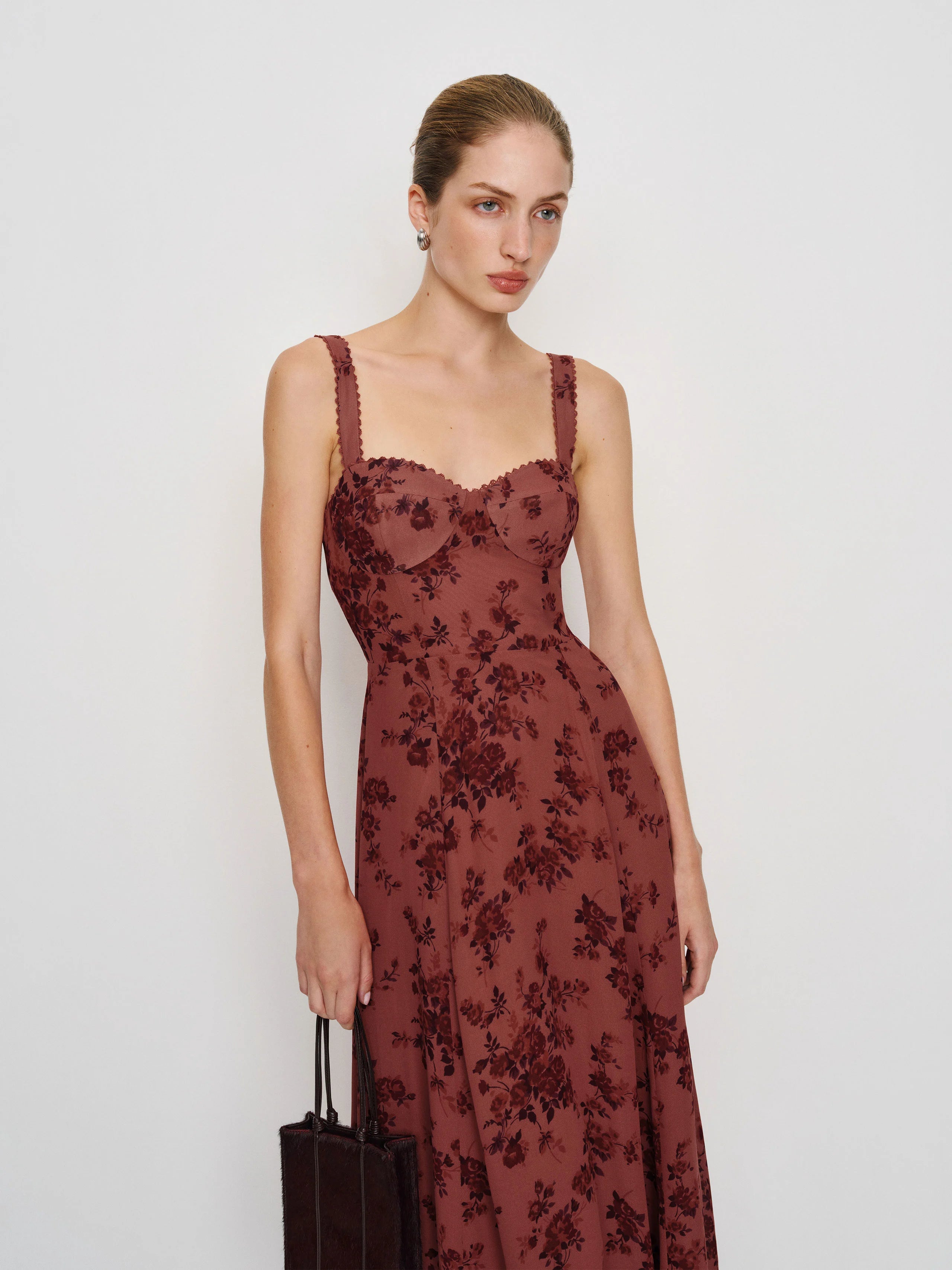 Romantic Floral Chiffon A-Line Sweetheart Neck Spaghetti Strap Open Back Midi Prom Dresses