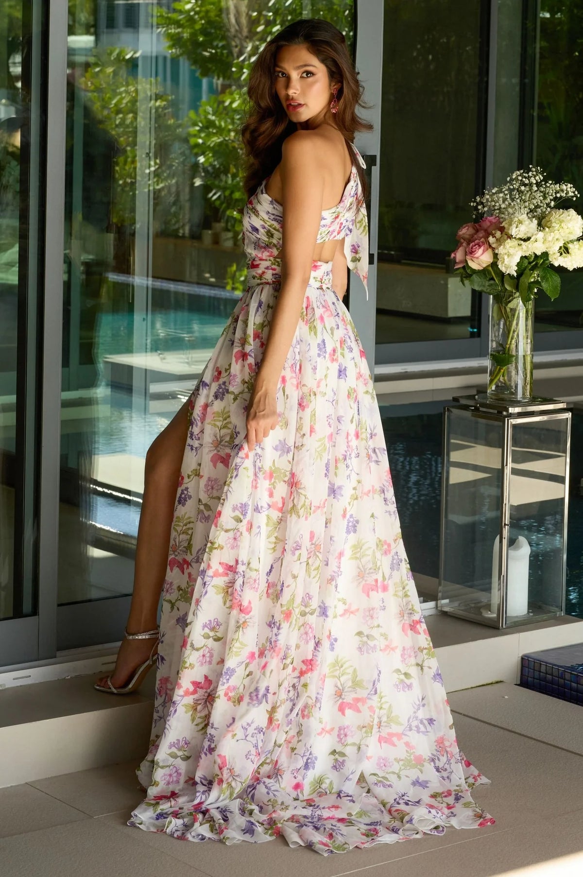 White Chiffon A-Line One Shoulder Floor-Length Bridesmaid Dress with High Slit