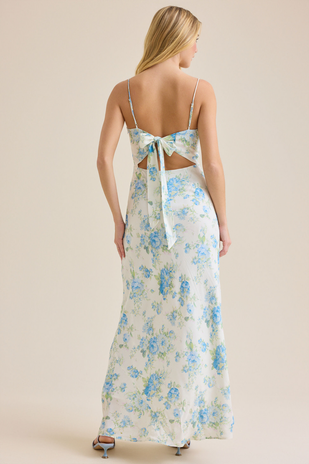 White Floral Chiffon Sweetheart Floor-Length Dress