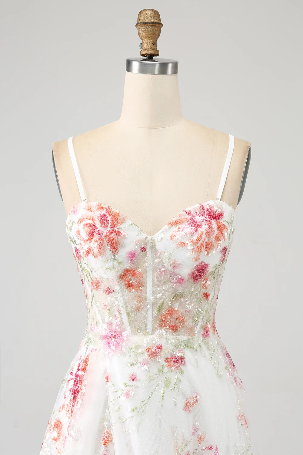 Romantic Floral Sequin Tulle Prom Dress with Lace-Up Back and High Slit