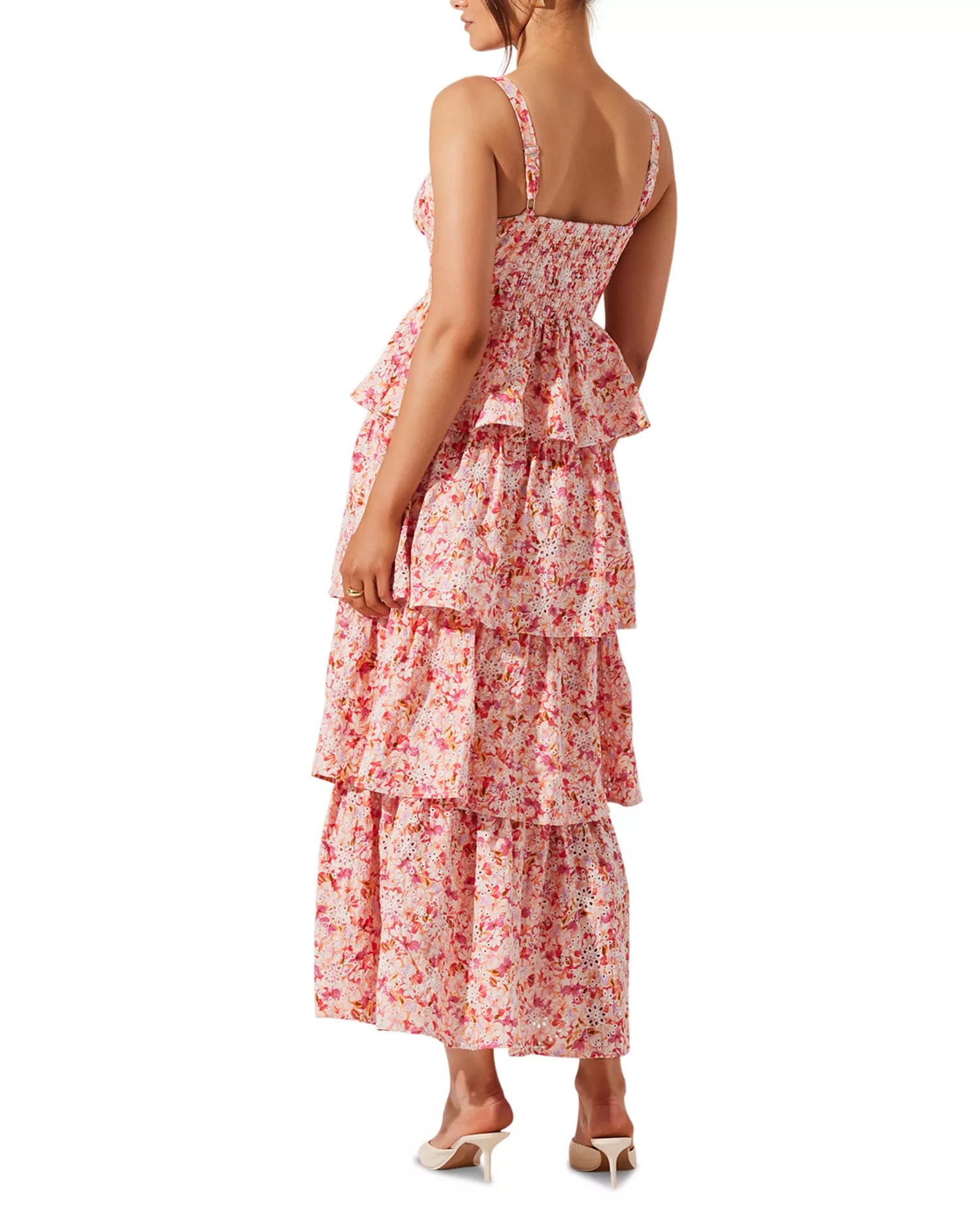 Romantic Floral Sweetheart Tiered Ruffle Eyelet High Slit Ankle-Length Prom Dress