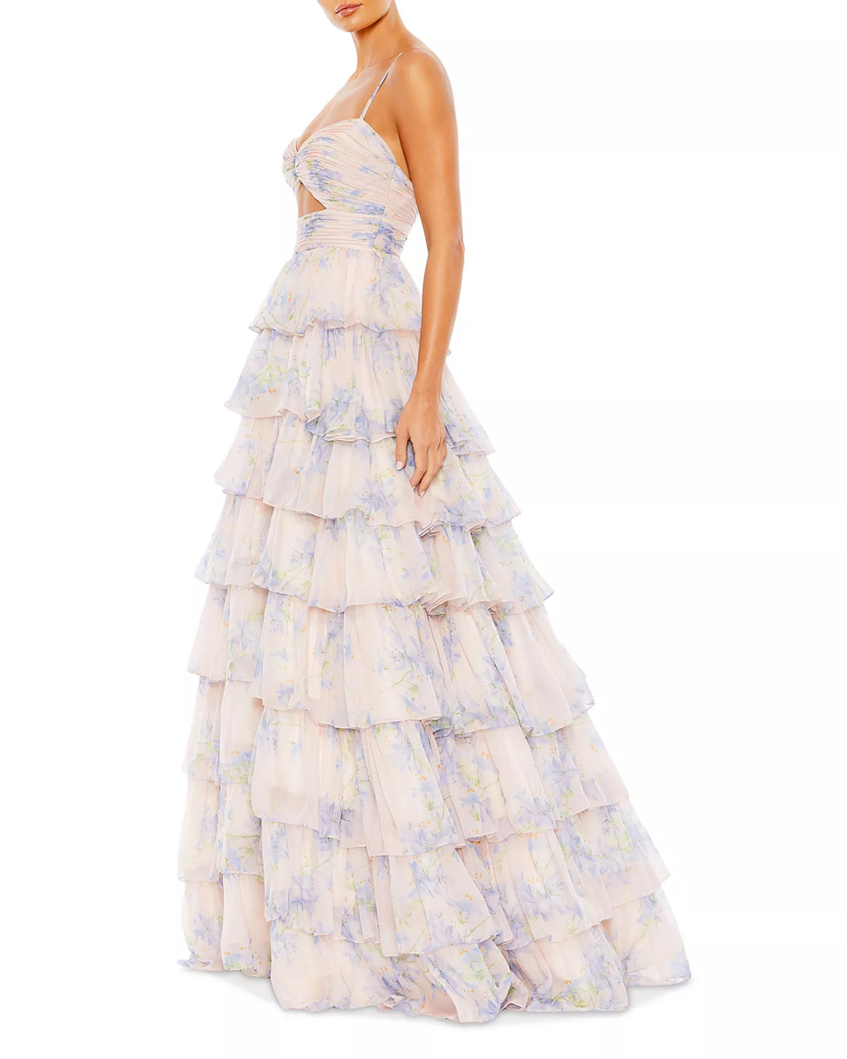 Blushing Pink Chiffon A-Line Sweetheart Floor-Length Gown with Ruched Bodice & Tiered Skirt