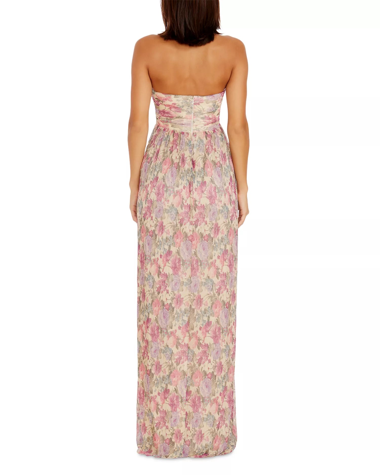 Romantic Flowy Floral Strapless Twist-Front Cutout Sleeveless High Slit Floor-Length Prom Dress