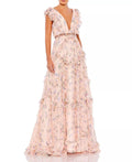Blushing Pink Chiffon A-Line Floor-Length Bridesmaid Dress with Tiered Ruffles