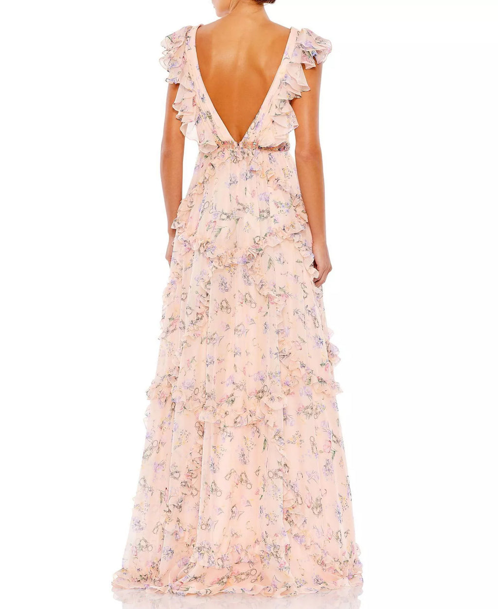 Blushing Pink Chiffon A-Line Floor-Length Bridesmaid Dress with Tiered Ruffles