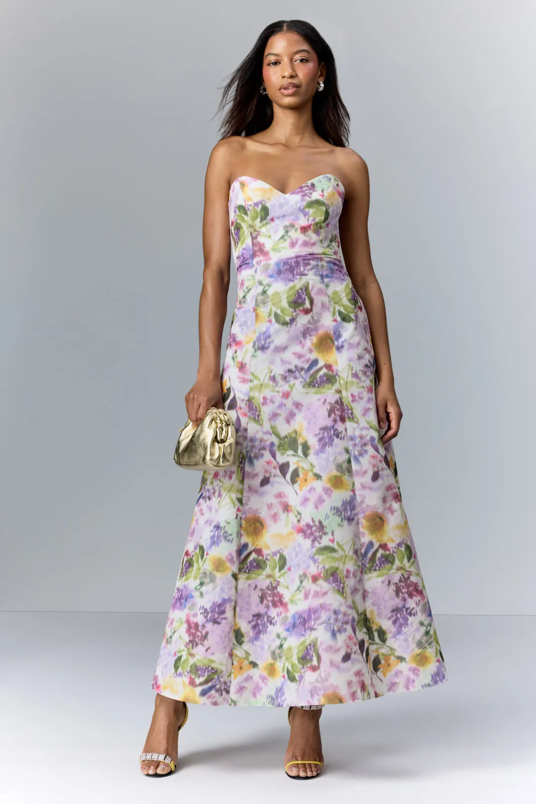 Romantic Lavender Floral A-Line Sweetheart Strapless Floor-Length Prom Dresses