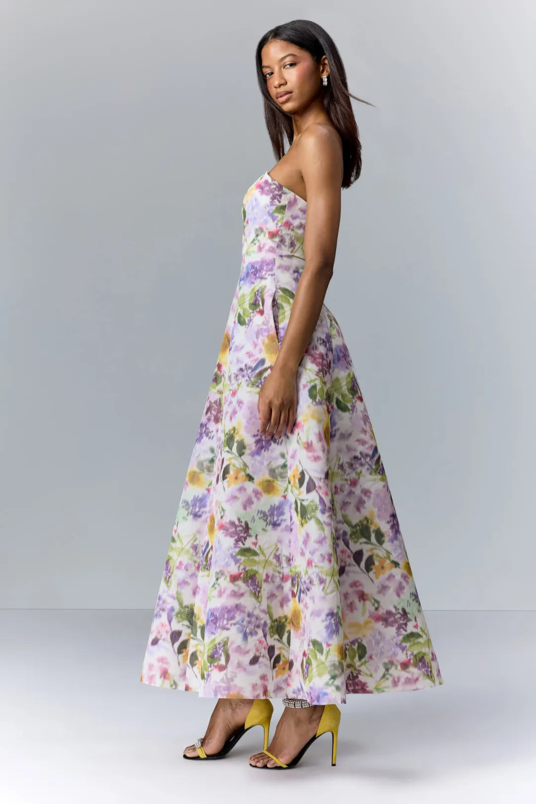Romantic Lavender Floral A-Line Sweetheart Strapless Floor-Length Prom Dresses