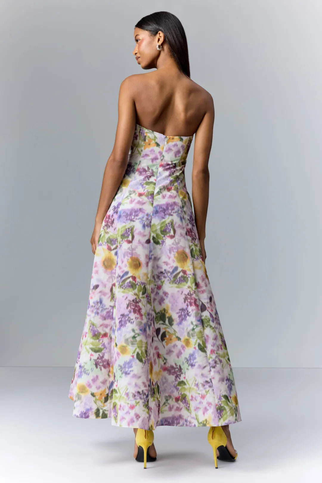 Romantic Lavender Floral A-Line Sweetheart Strapless Floor-Length Prom Dresses