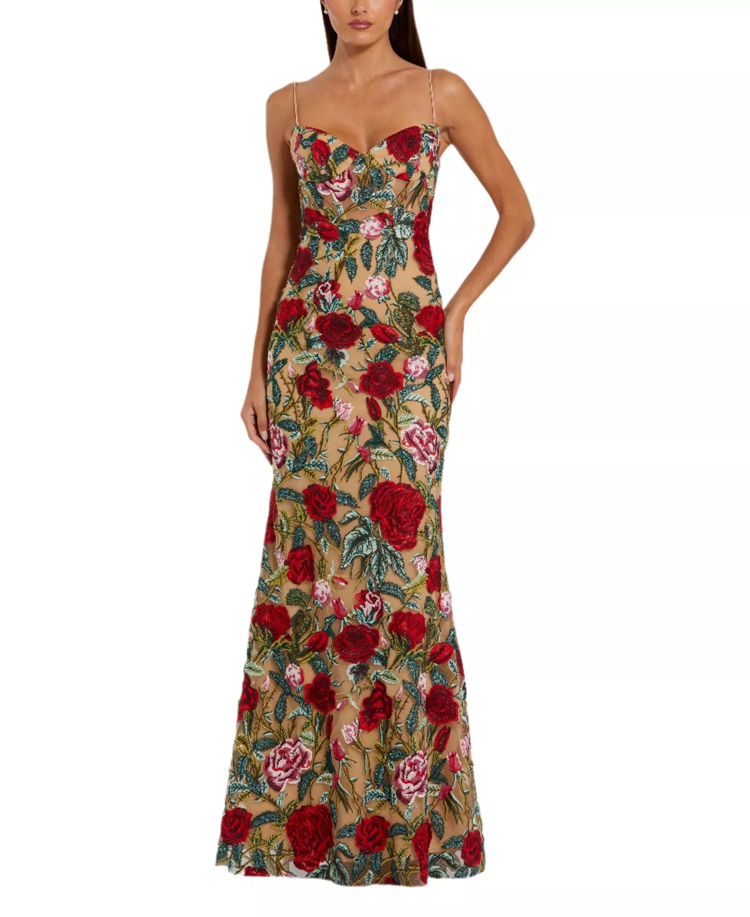 Romantic Mermaid Silhouette Sweetheart Neck Spaghetti Strap Floral Embroidered Maxi Prom Dress