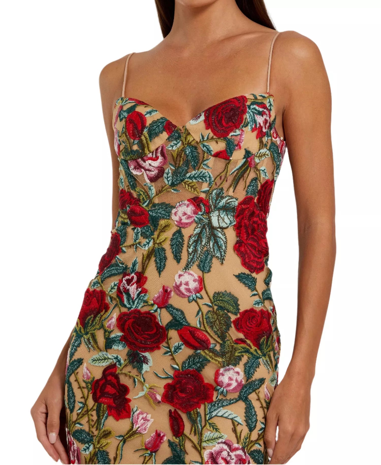 Romantic Mermaid Silhouette Sweetheart Neck Spaghetti Strap Floral Embroidered Maxi Prom Dress