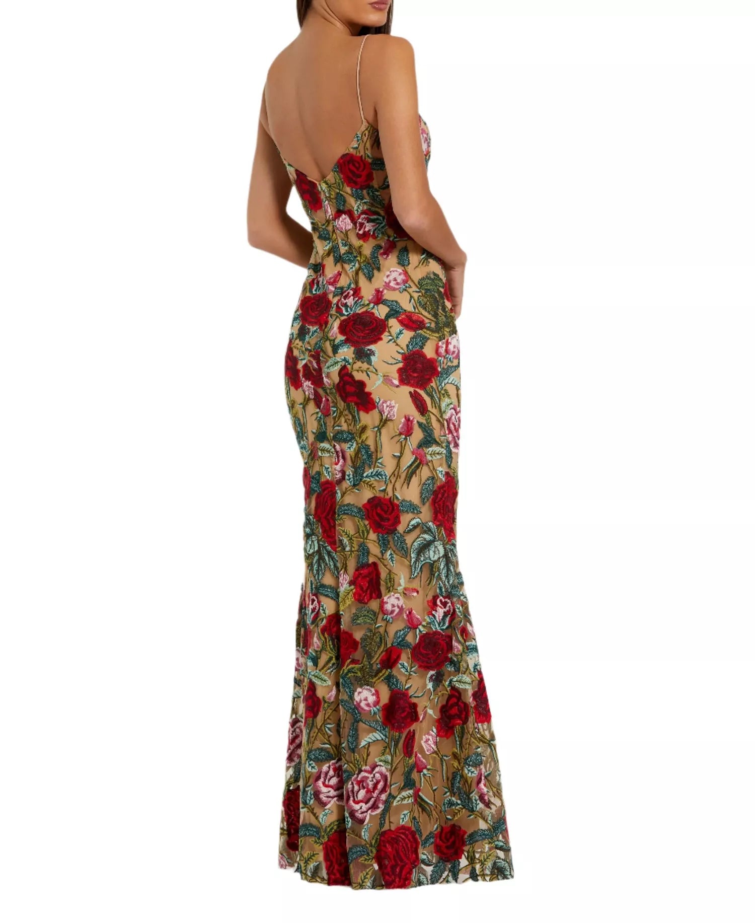 Romantic Mermaid Silhouette Sweetheart Neck Spaghetti Strap Floral Embroidered Maxi Prom Dress
