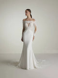 Ivory Lace Mermaid Floor-Length Dress with Off-the-Shoulder & Back Zip