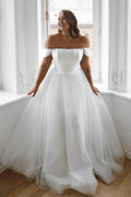 White Glitter Fabric Off-the-Shoulder Floor-Length Evening Dress