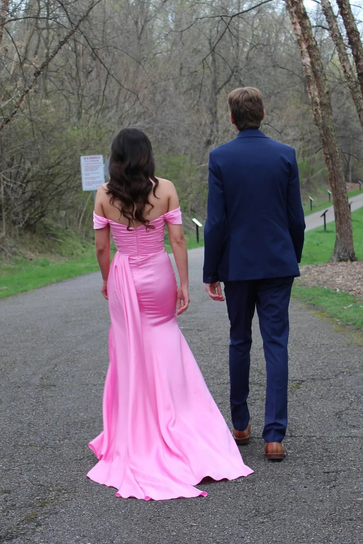 Romantic Off-the-Shoulder Sweetheart Rhinestone Trim Ruched Satin Mermaid Prom Dress with High Slit & Train