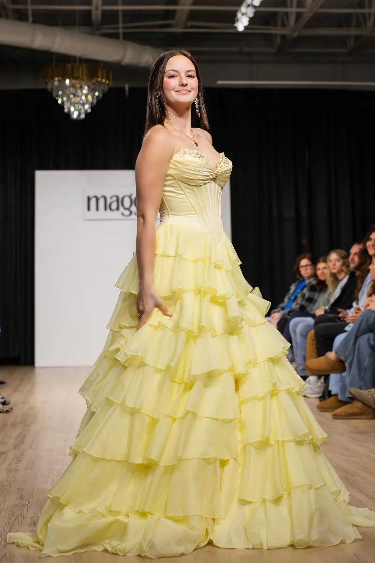 Romantic Tulle Prom Dress with Strapless Beaded Neckline, Corset Bodice and Tiered Ruffle Skirt