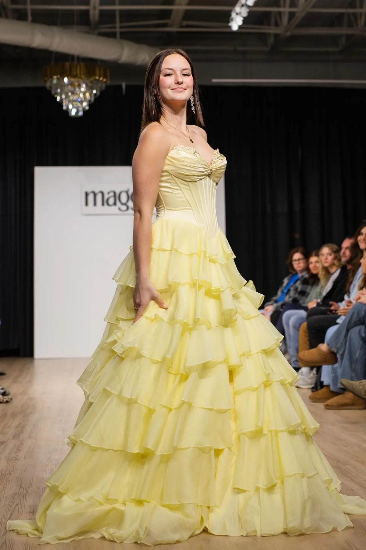 Sky Blue Chiffon A-Line Floor-Length Gown with Sweetheart Neckline & Tiered Ruffle Skirt
