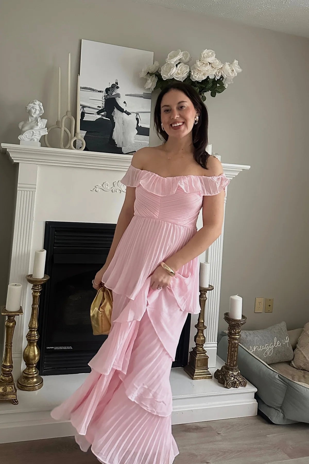 Romantic Tiered A-Line Off-the-Shoulder Sleeveless Ruffled Back Floor-Length Prom Dresses