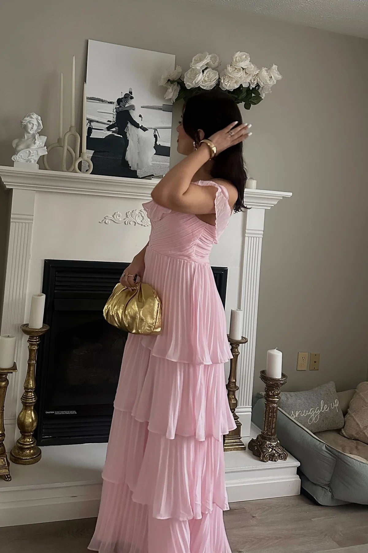 Romantic Tiered A-Line Off-the-Shoulder Sleeveless Ruffled Back Floor-Length Prom Dresses