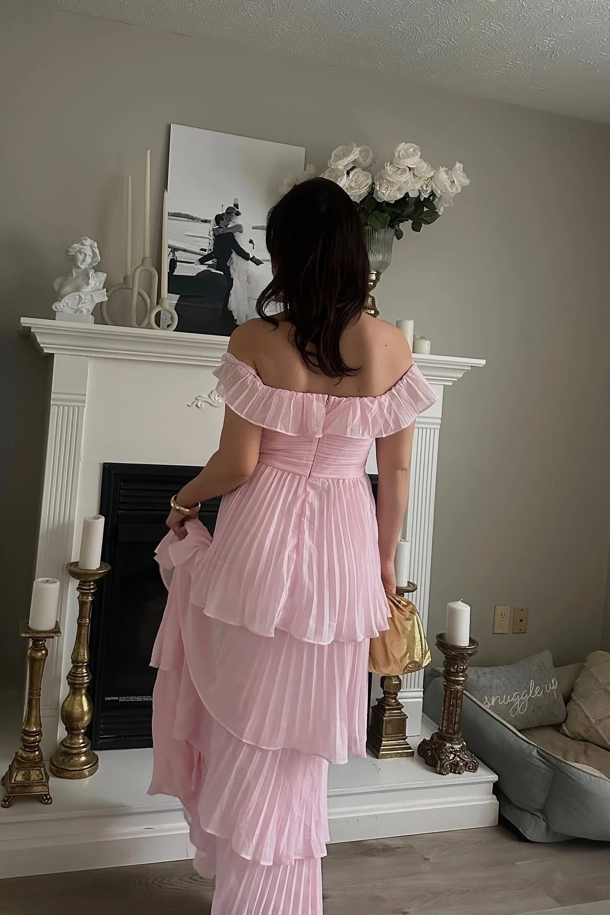 Romantic Tiered A-Line Off-the-Shoulder Sleeveless Ruffled Back Floor-Length Prom Dresses
