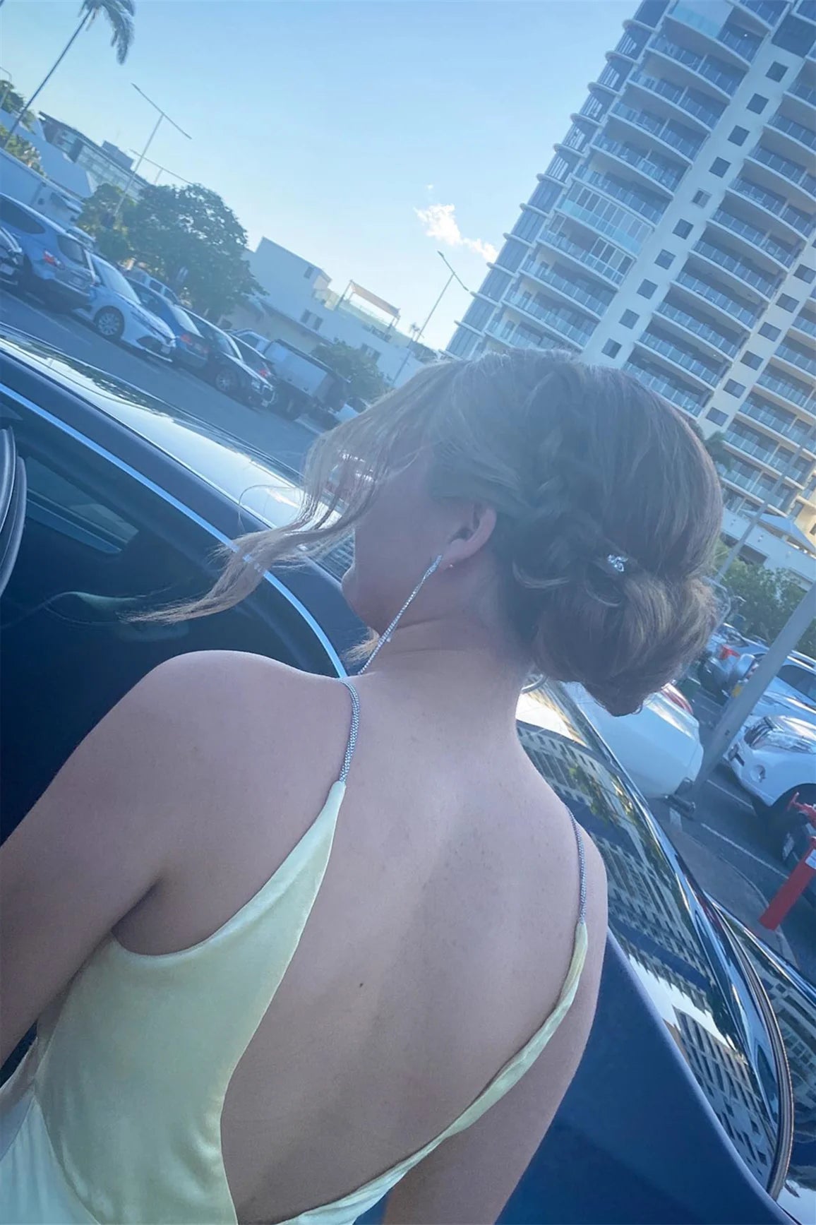 Romantic V-Neck Lemon Yellow Satin Mermaid Prom Dress with Low Open Back & Adjustable Spaghetti Straps