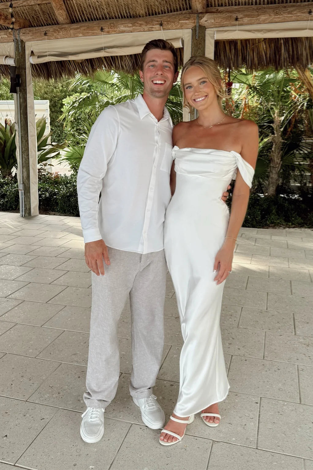 Ivory Satin Sheath/column Off-the-Shoulder Ankle-Length Bridesmaid Dress with Draped Neckline