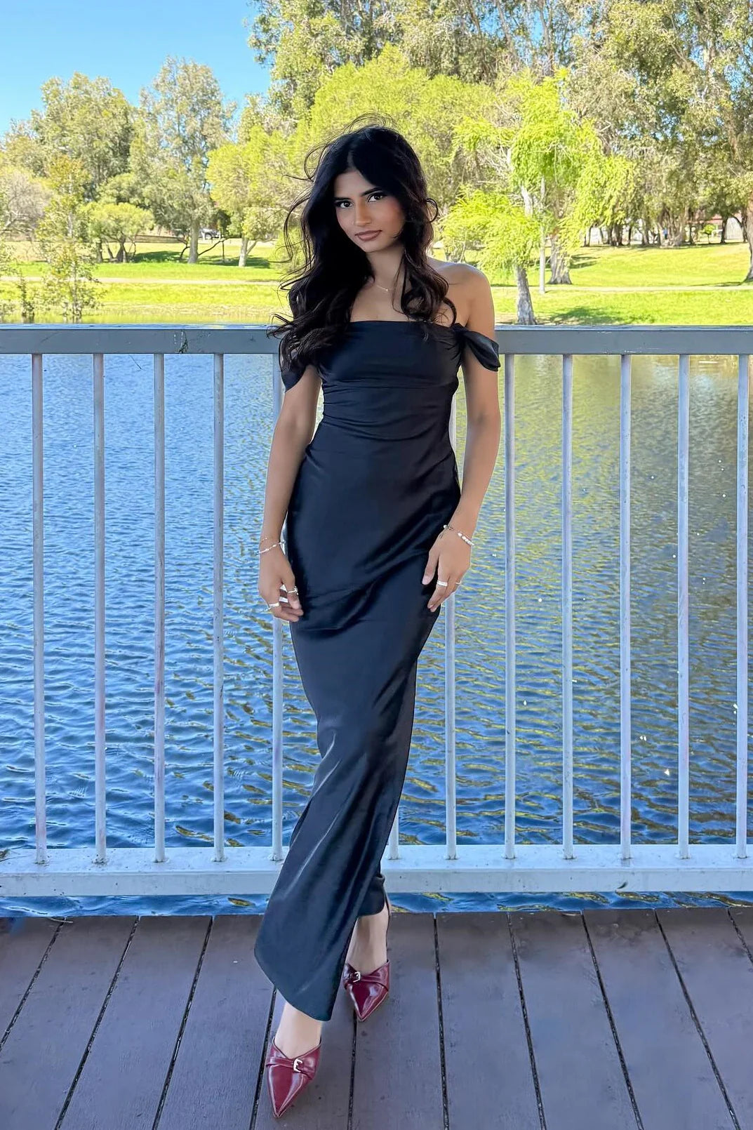 Ivory Satin Sheath/column Off-the-Shoulder Ankle-Length Bridesmaid Dress with Draped Neckline