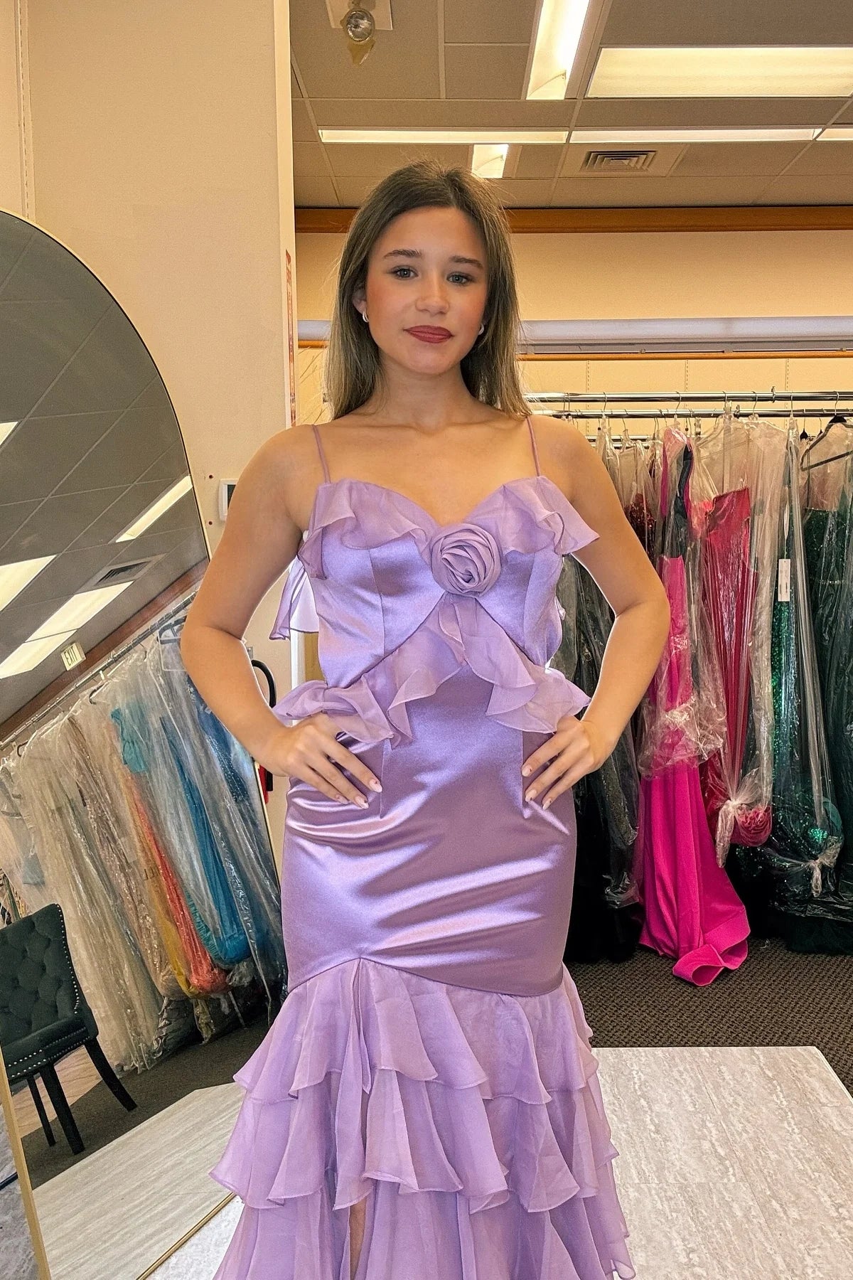 Yellow Satin Mermaid Floor-Length Dress with Straight Neck & Backless for Prom & Evening Parties