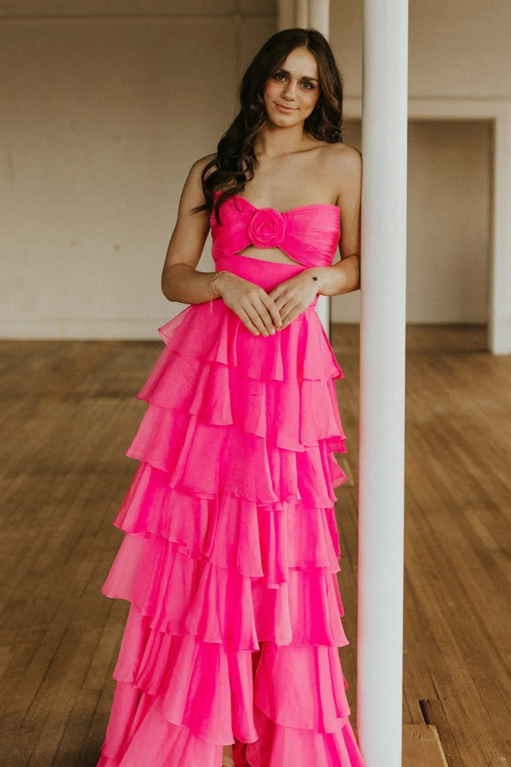 Yellow Chiffon Sweetheart Tiered Floor-Length Evening Dress